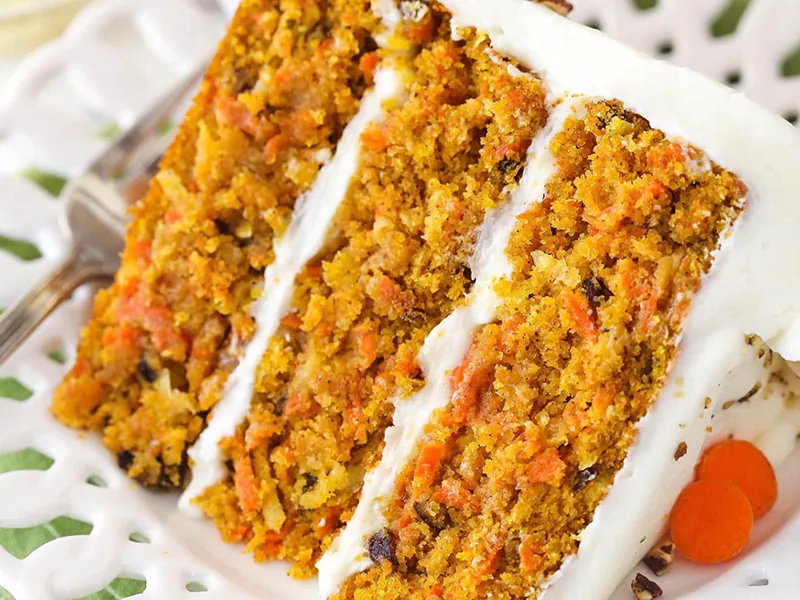 Moist carrot cake with frosting at Blue Ocean Basket, a Fast-Food Restaurant in Hamden